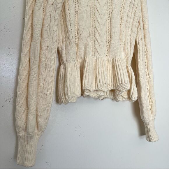 Draper James Cable Knit Sweater Ivory Ruffle Feminine Darling Knitted Top Medium - Picture 4 of 10